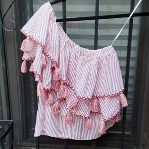 MISA LA Linnea Stripe Tassel One Shoulder Top